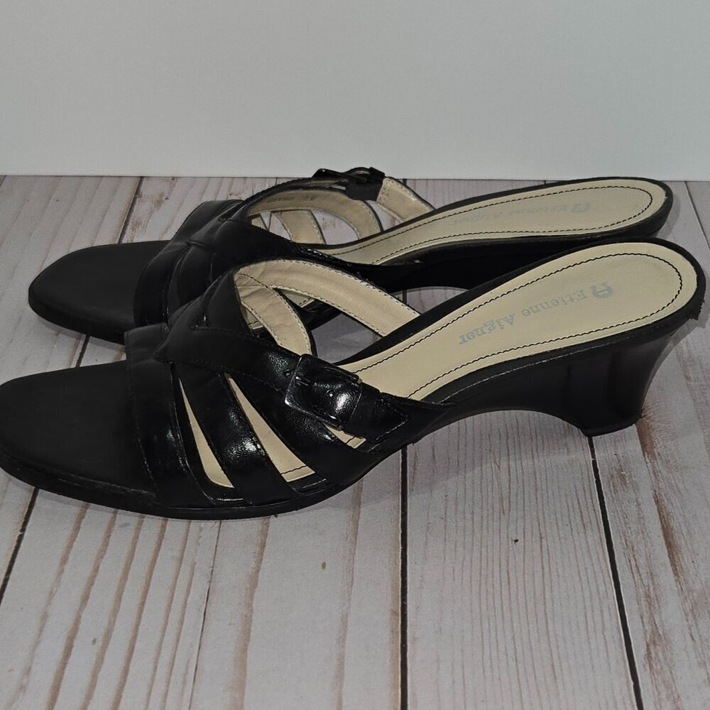 Vintage Etienne Aigner Slip On Black Wedge Sandals Size 7.5M - Picture 3 of 12